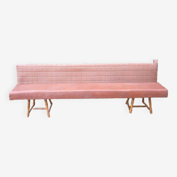 Old brasserie moleskin bench - bistro early 20th century, length 2.80m