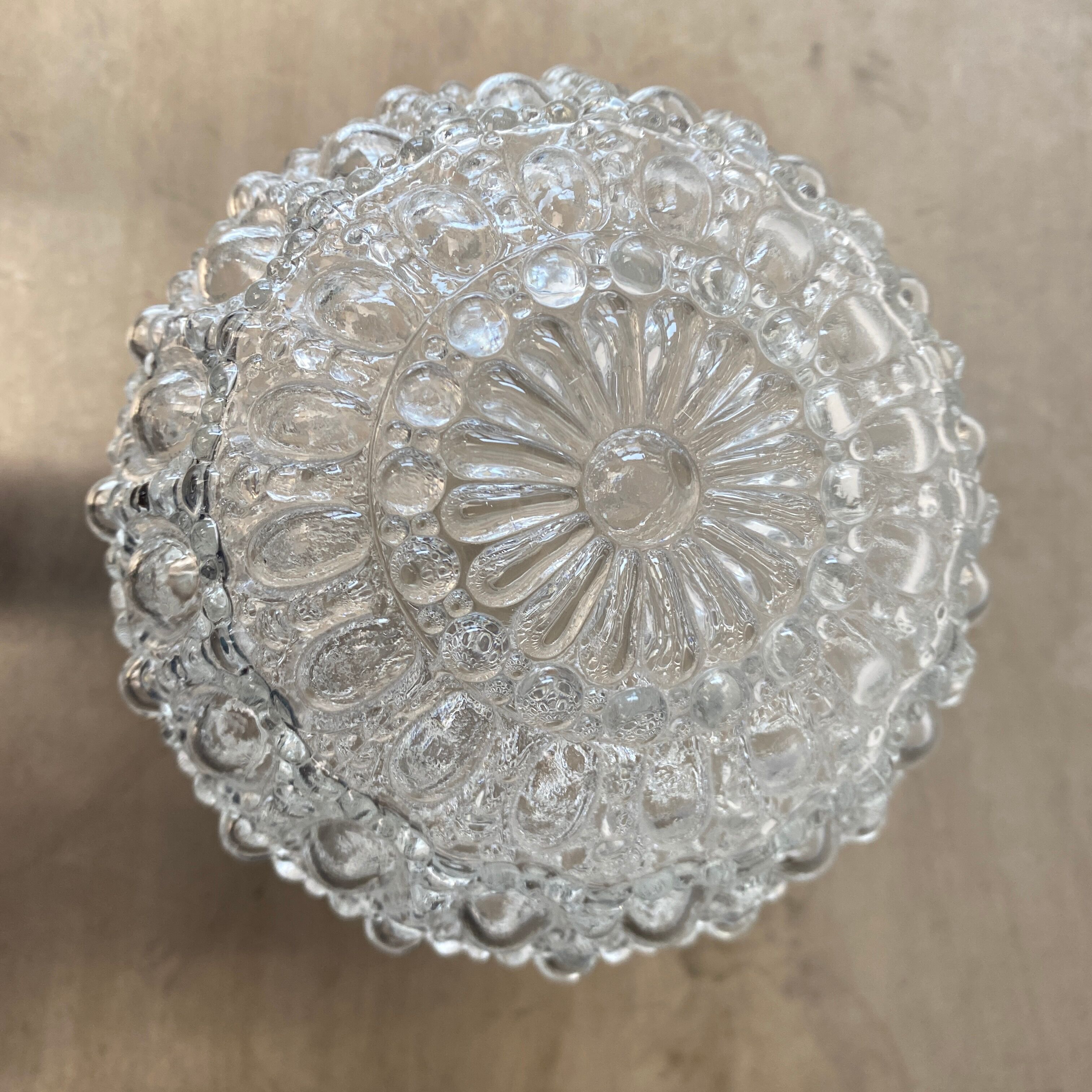 Pair of round hanging lamps in vintage glass