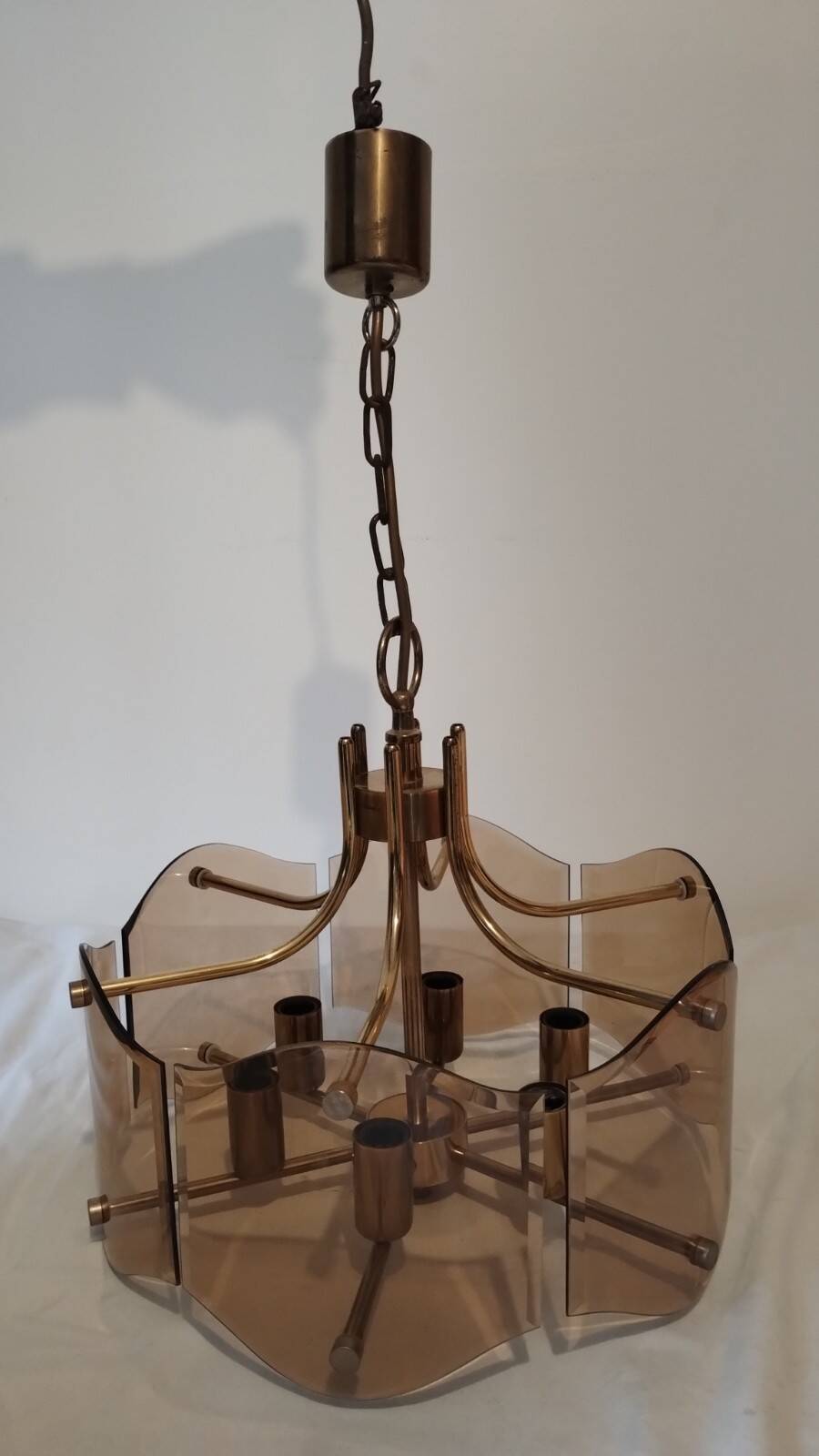 Vintage brass and smoked glass chandelier