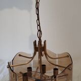 Vintage brass and smoked glass chandelier