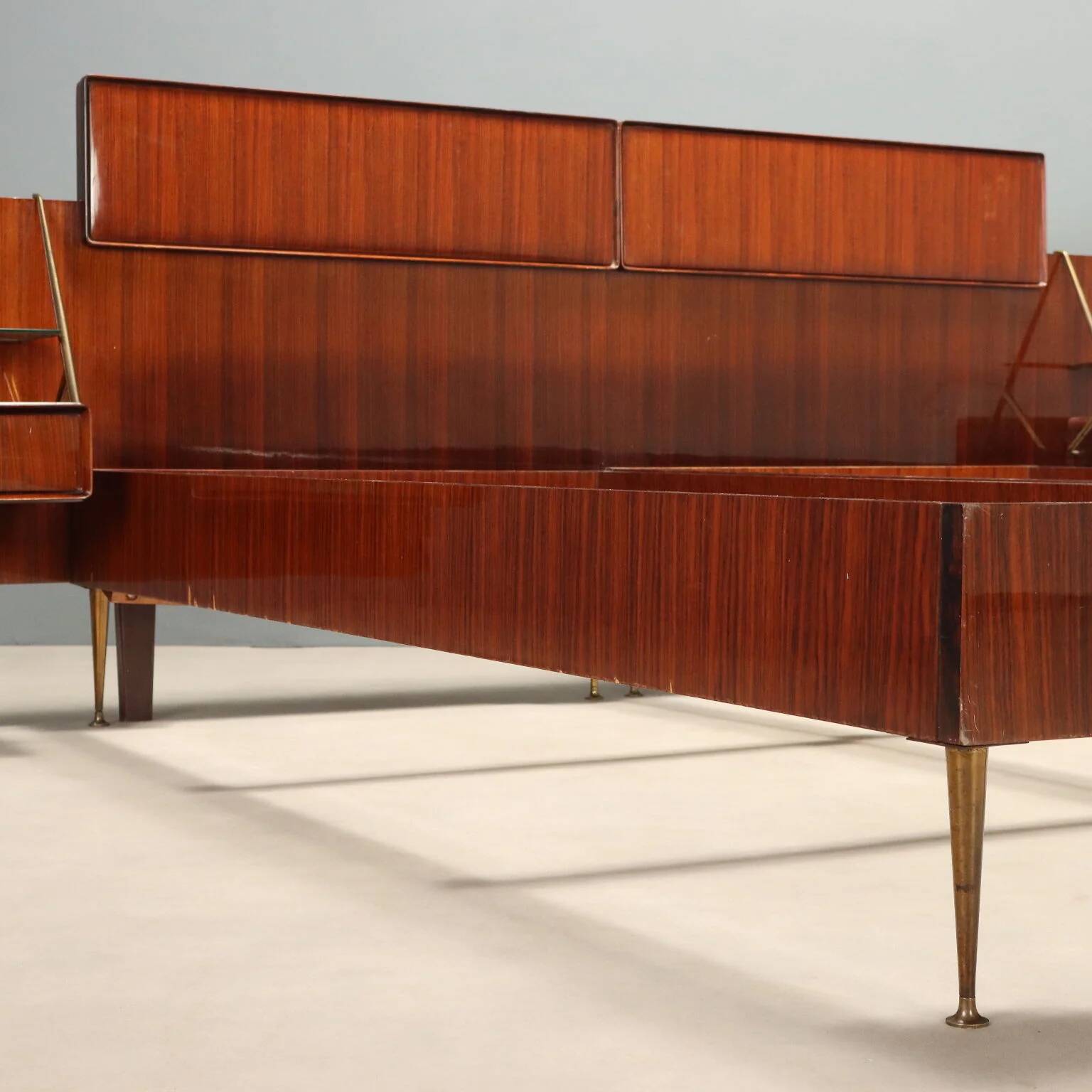 Double bed from the 1960s with bedside tables by Silvio Cavatorta.