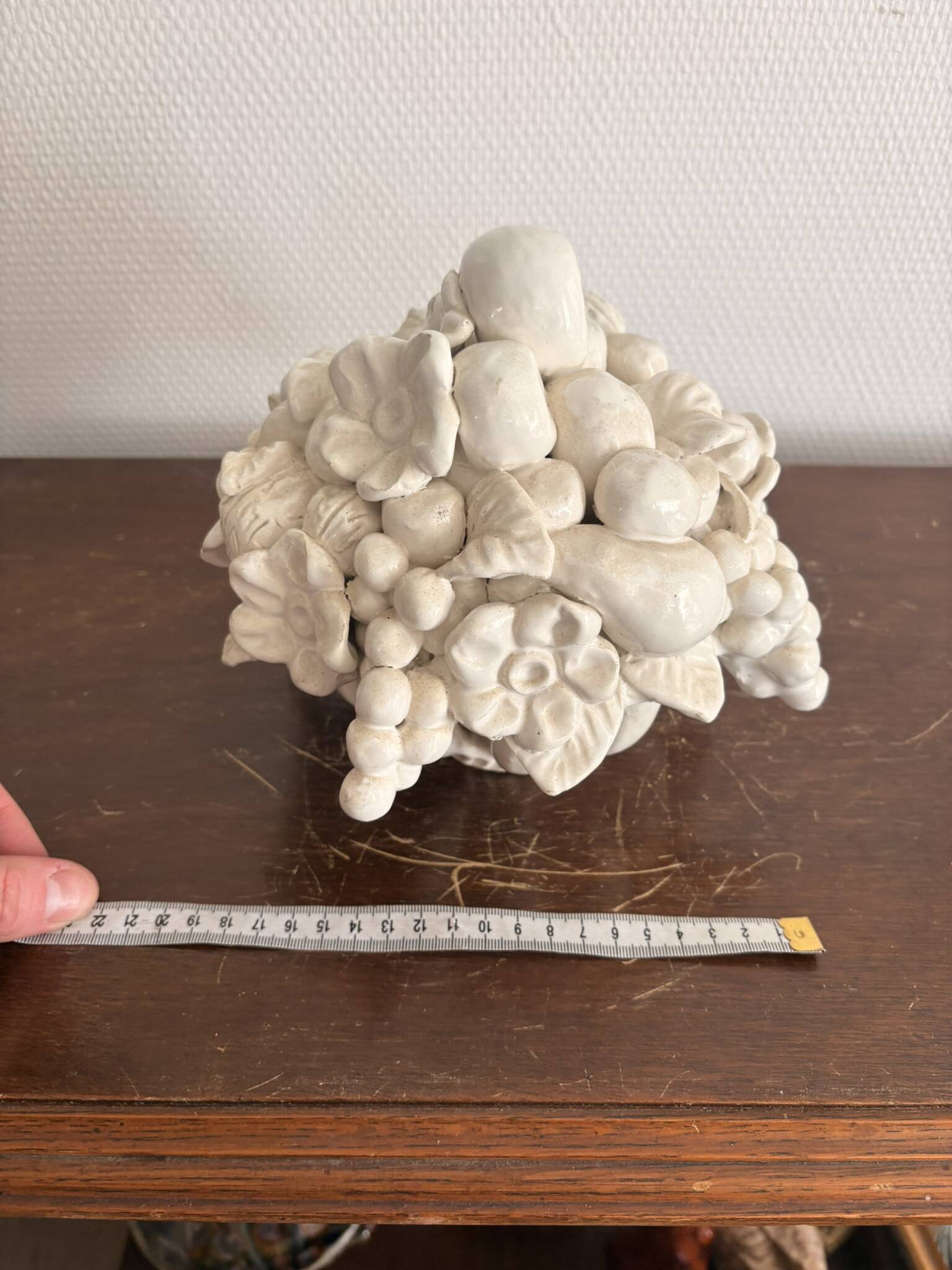 Ceramic Fruit Basket Sculpture Enamelled White 19th Century Malicorne