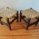 Pair of handcrafted stools from Friuli in carved wood, Italy, circa 1960.