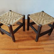 Pair of handcrafted stools from Friuli in carved wood, Italy, circa 1960.