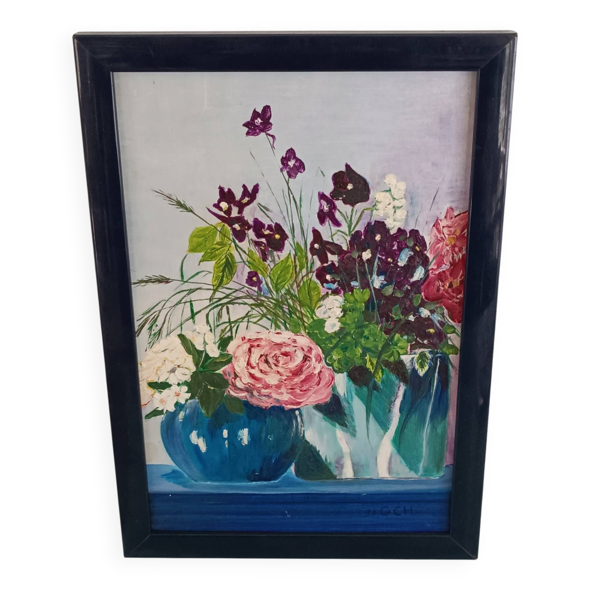 floral vintage signé GCH – bouquet de fleurs, 1993