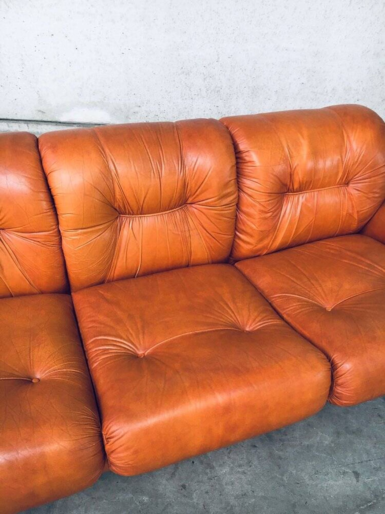 Mid-Century Modern Italian Leather 3 Seat Sofa, 1970s