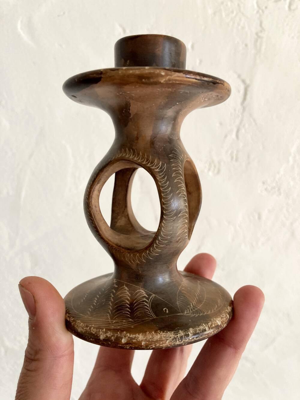 Pair of soapstone candlesticks, Kenya
