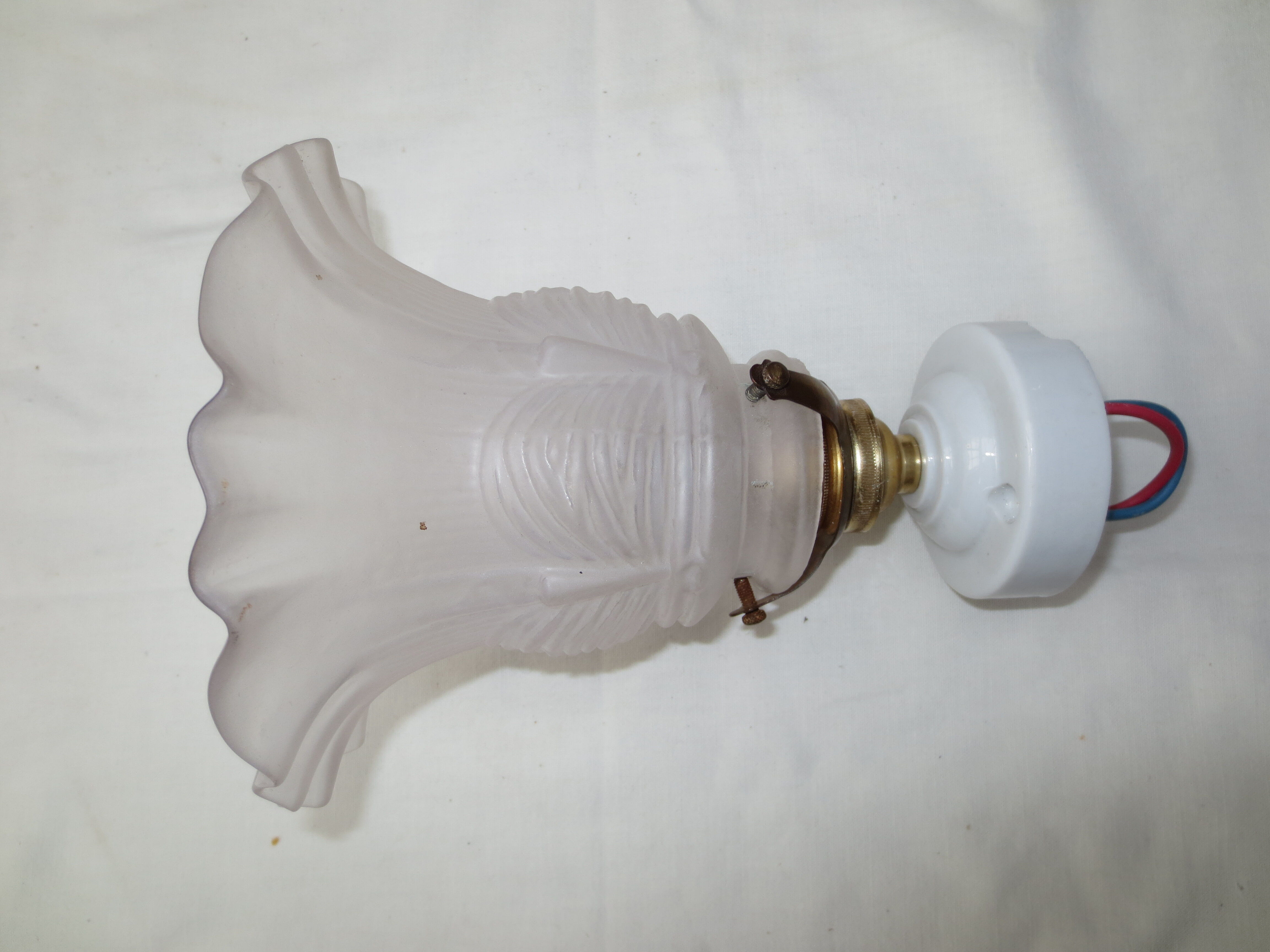Applique droite vintage, en porcelaine, tulipe verre givré