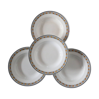 Set of 4 soup plates, Digoin Sarreguemines, Valence model