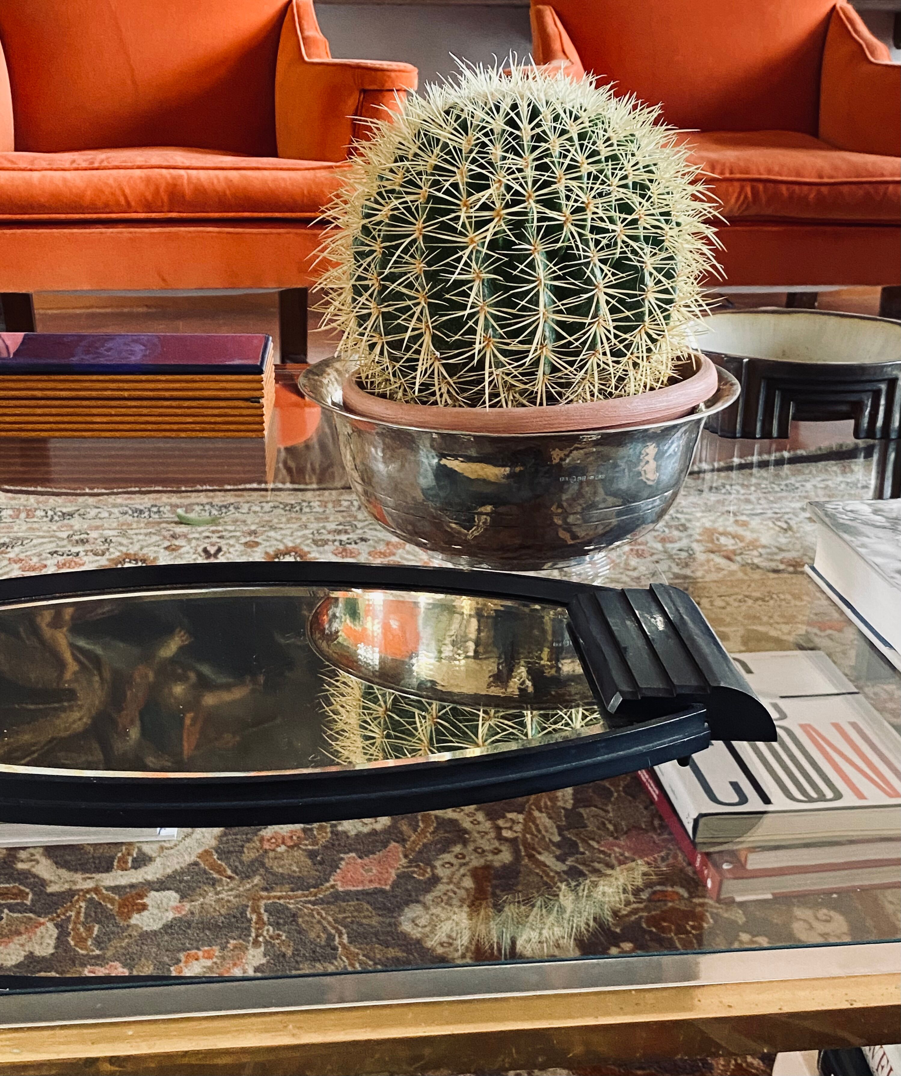 Art deco cubist bakelite mirrored tray, France 1930s