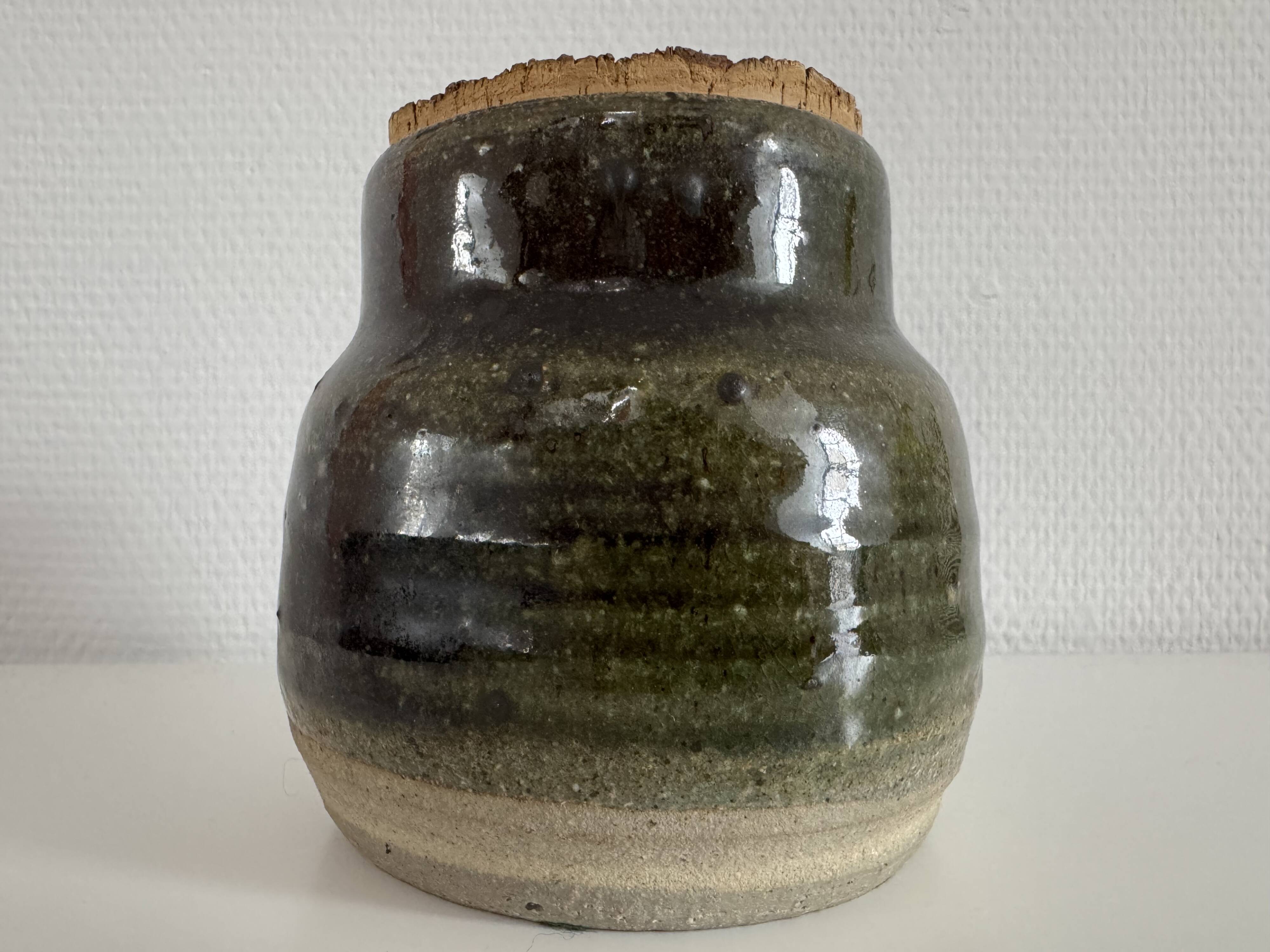 Vintage Wabi Sabi Studio Pottery Jar with Cork Lid / Belgium, 1970s in the