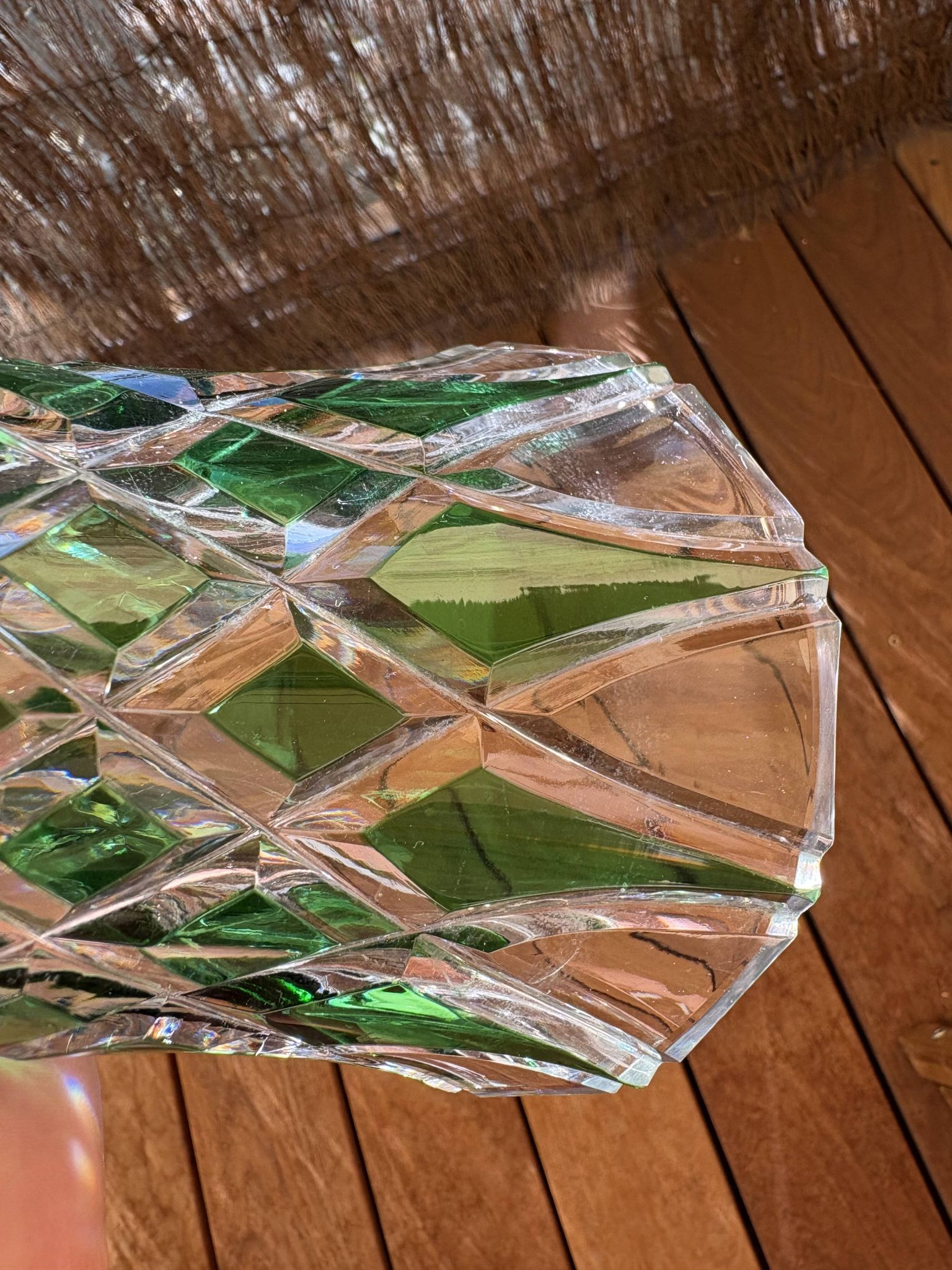 Flared crystal vase in green Saint-Louis France