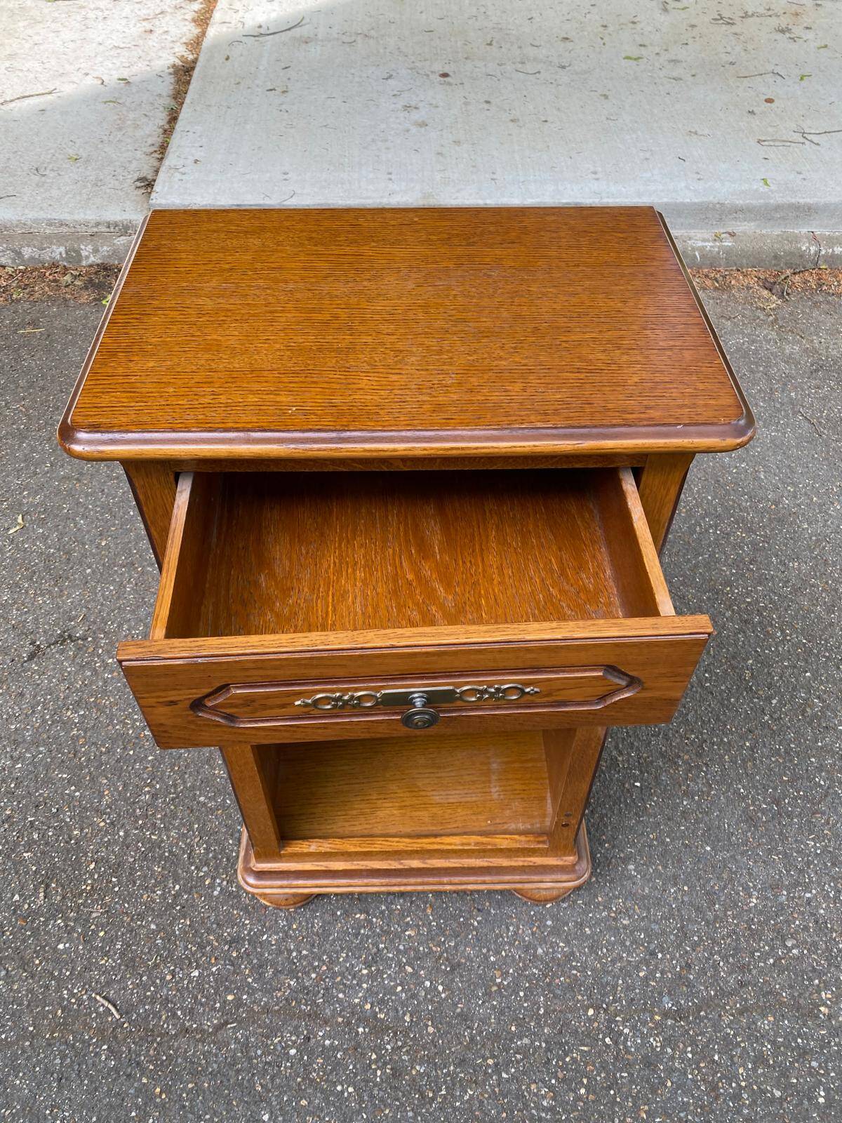 English solid wood bedside table with drawer
