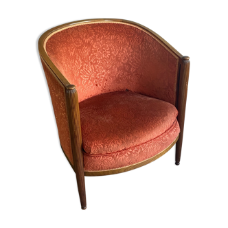 Fauteuil Art Déco de forme corbeille à dossier gondole en noyer