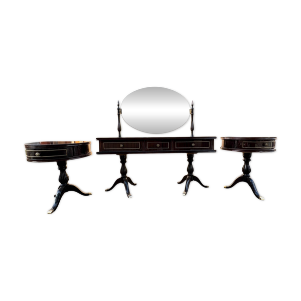 Coiffeuse triptyque vintage 1960s en acajou– signée G. Blouin Nantes
