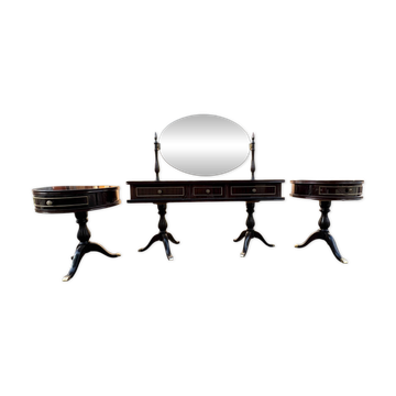 Coiffeuse triptyque vintage 1960s en acajou– signée G. Blouin Nantes