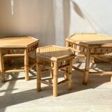 3 Vintage Bamboo Hexagonal Nesting Coffee Tables, 1970s