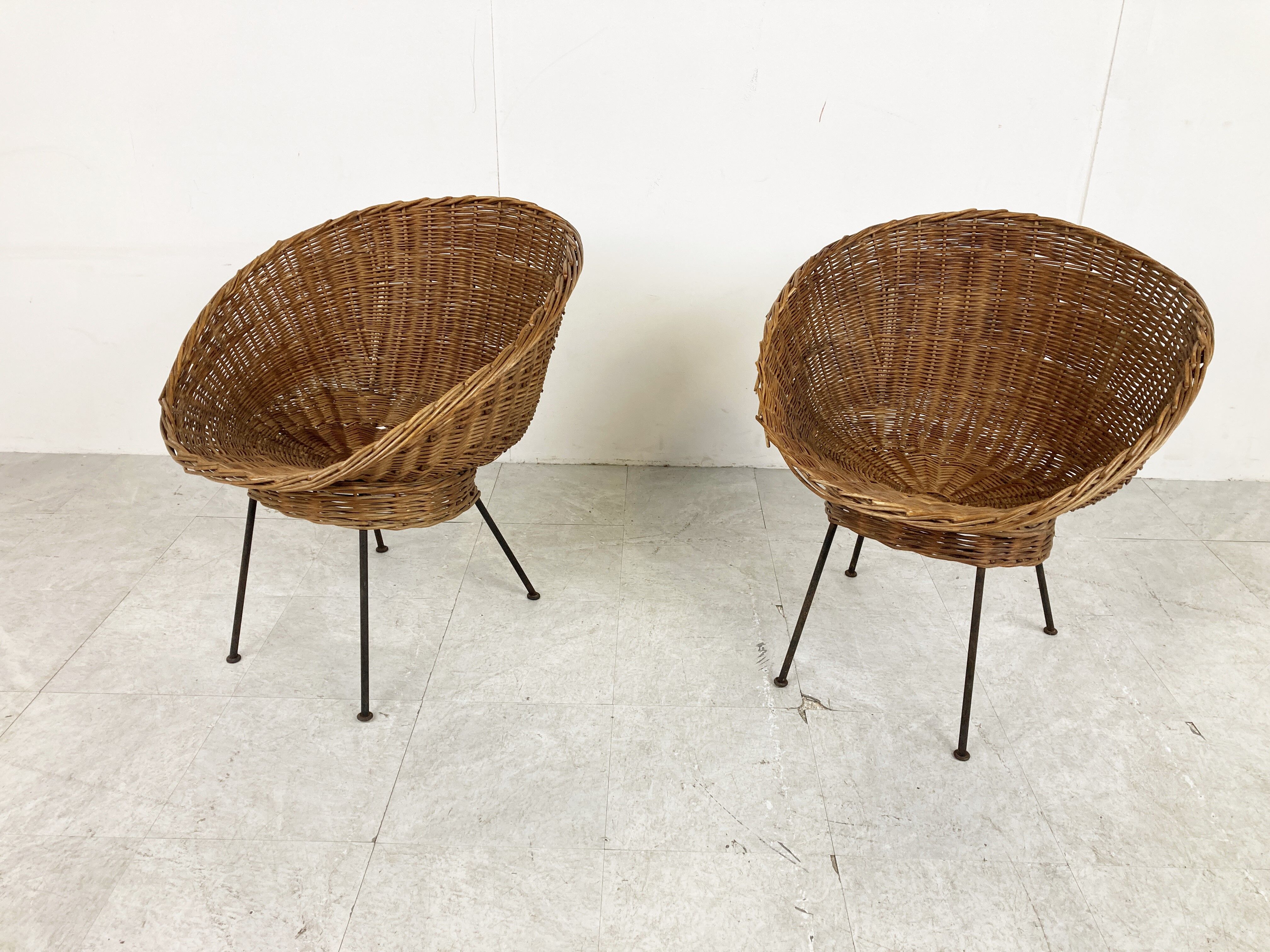 Vintage italian wicker lounge chairs, set of 2 - 1960