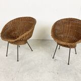 Vintage italian wicker lounge chairs, set of 2 - 1960