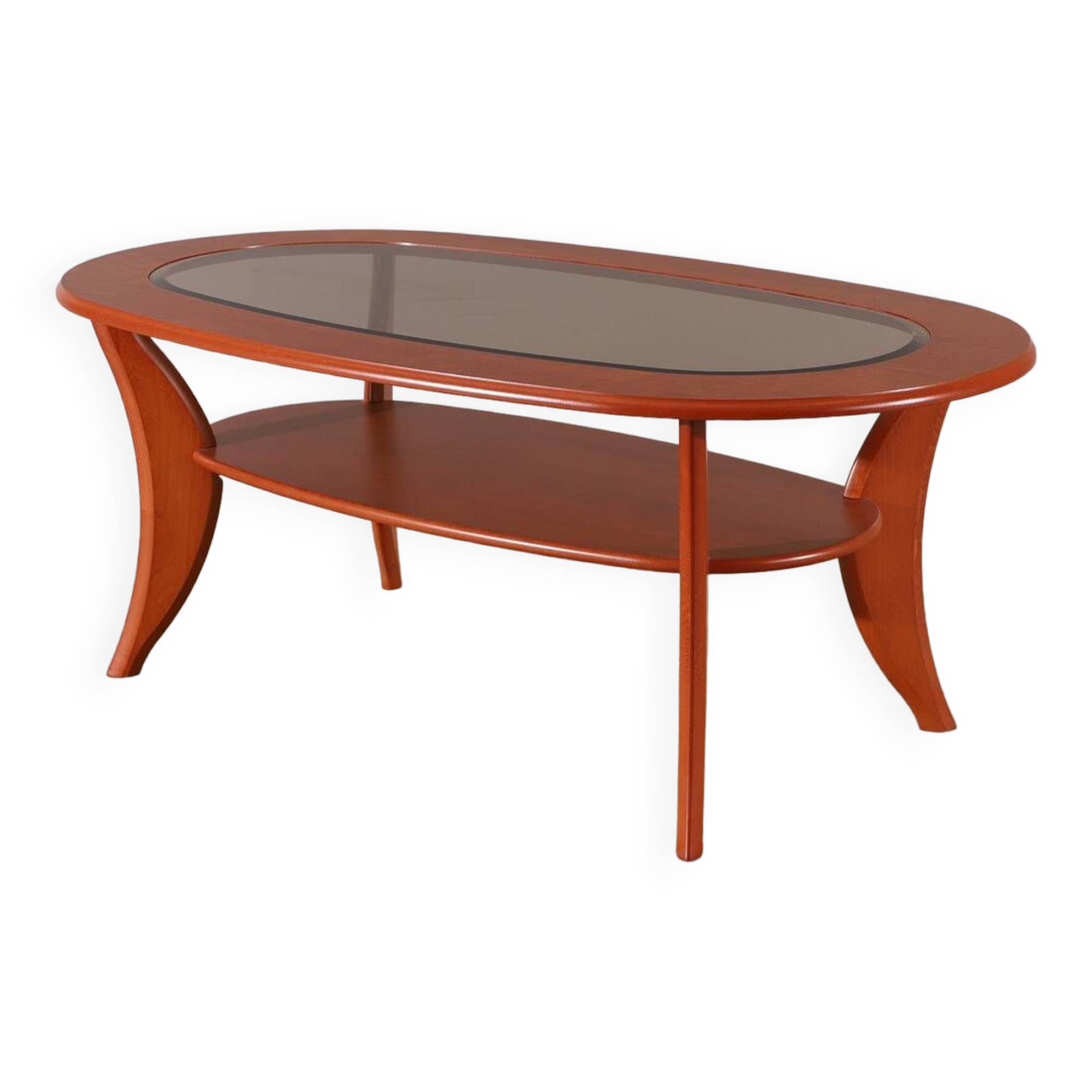Vintage mahogany coffee table with faceted glass top, 1960s
