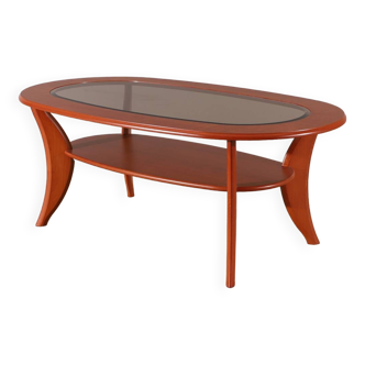 Vintage mahogany coffee table with faceted glass top, 1960s