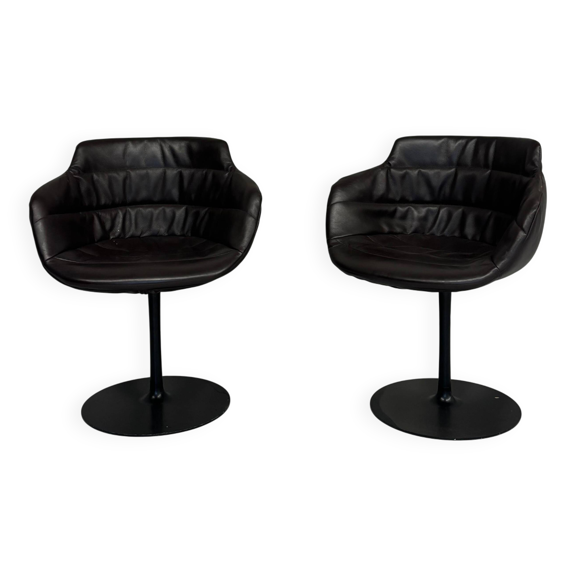 Vintage Brown Leather Swivel Cocktail Chairs, Italy 1980’s Set Of 2