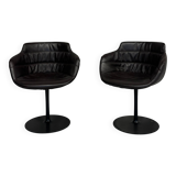 Vintage Brown Leather Swivel Cocktail Chairs, Italy 1980’s Set Of 2