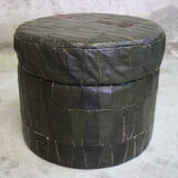 Pouf in black/green leather