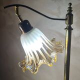 1970 brass lamp with amber and white murano style tulip, slight trace of time, 59x30