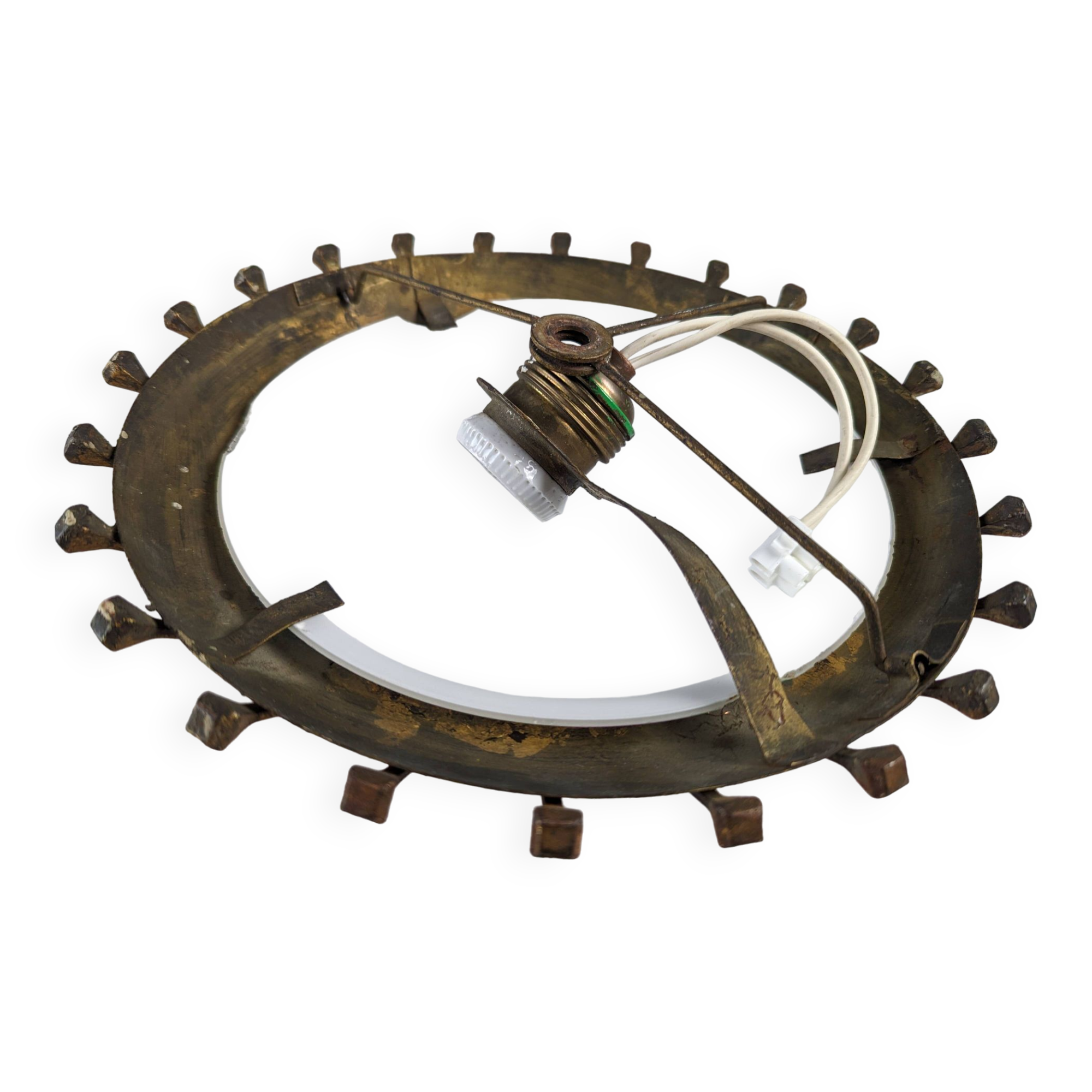 Sunburst lamp with nails forged with gold leaf and opaline, 1940s