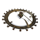 Sunburst lamp with nails forged with gold leaf and opaline, 1940s