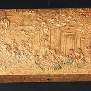 Old embossed leather glove box decorated scenes