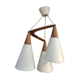 Boomerang Design Chandelier in Teak and Opaline 1970