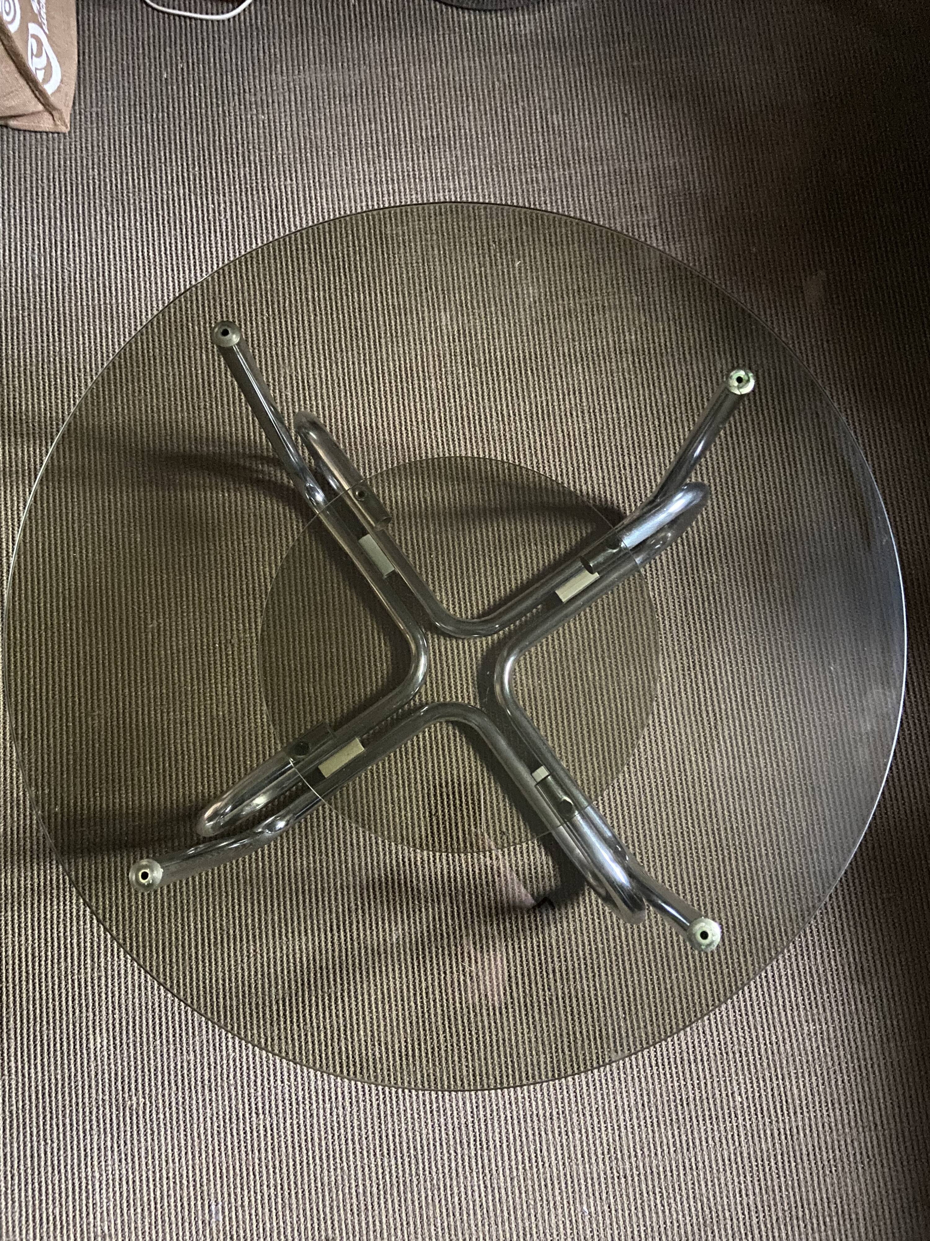 Coffee table chrome and smoked glass round 70s space age