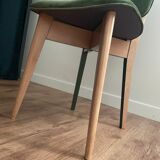 Chairs year 50/60, restored in green velvet and jungle parrot