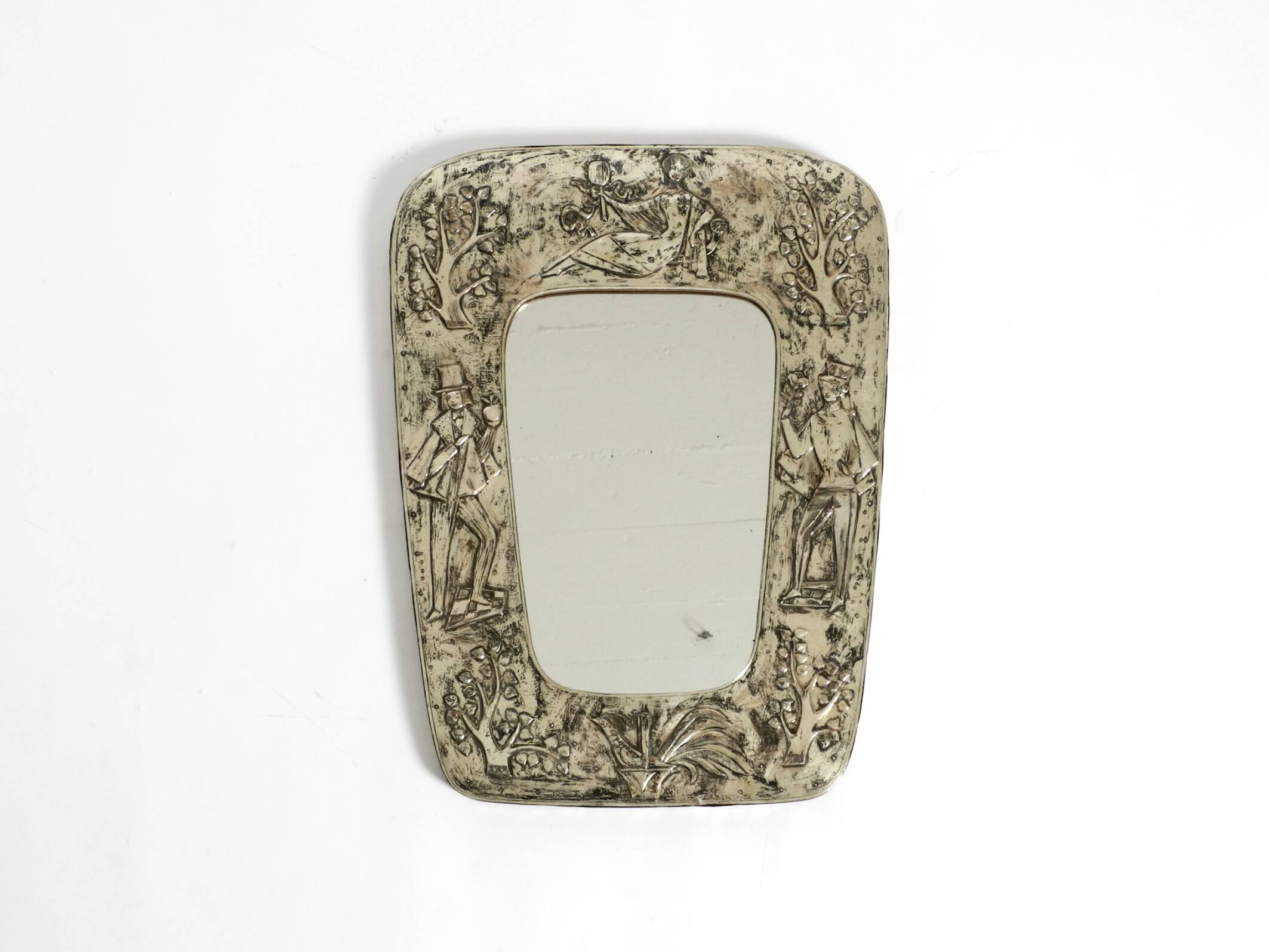 Beautiful Mid-Century Modern Wall Mirror with a Silver-Plated Frame