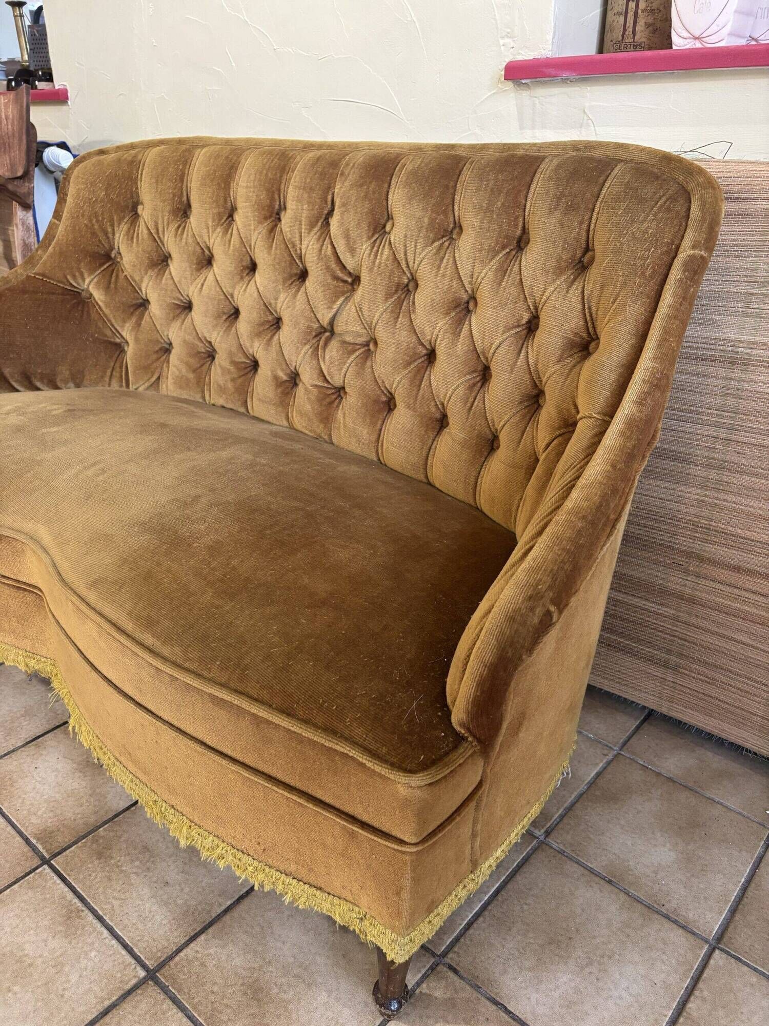 Mustard velvet toad stool bench