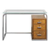 Cova Milano rationalist desk in walnut, tubular steel and glass, 1940s