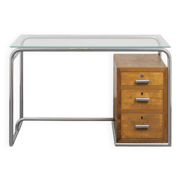 Cova Milano rationalist desk in walnut, tubular steel and glass, 1940s