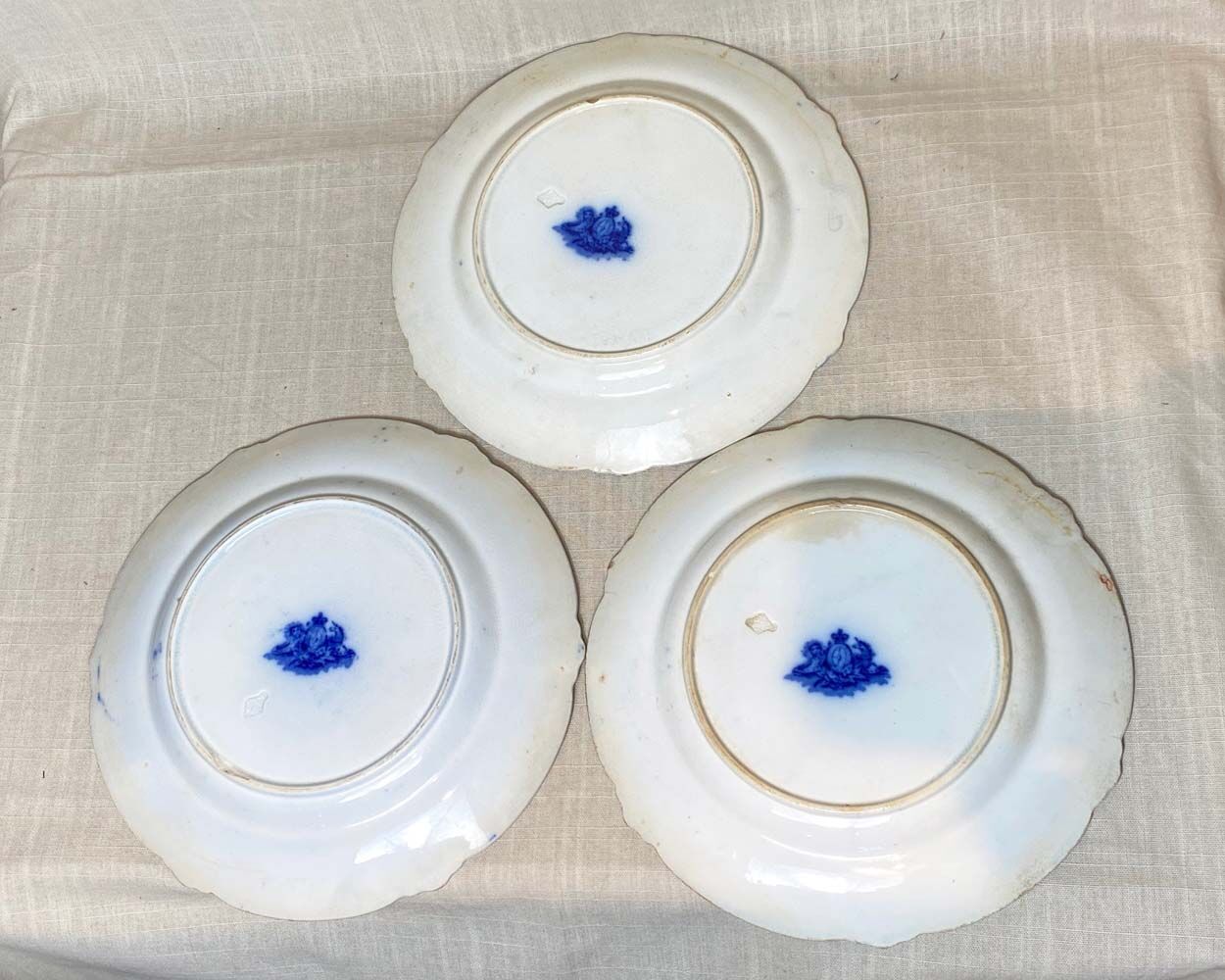 3 flat plates, English ceramic. Brown westhead moore & co