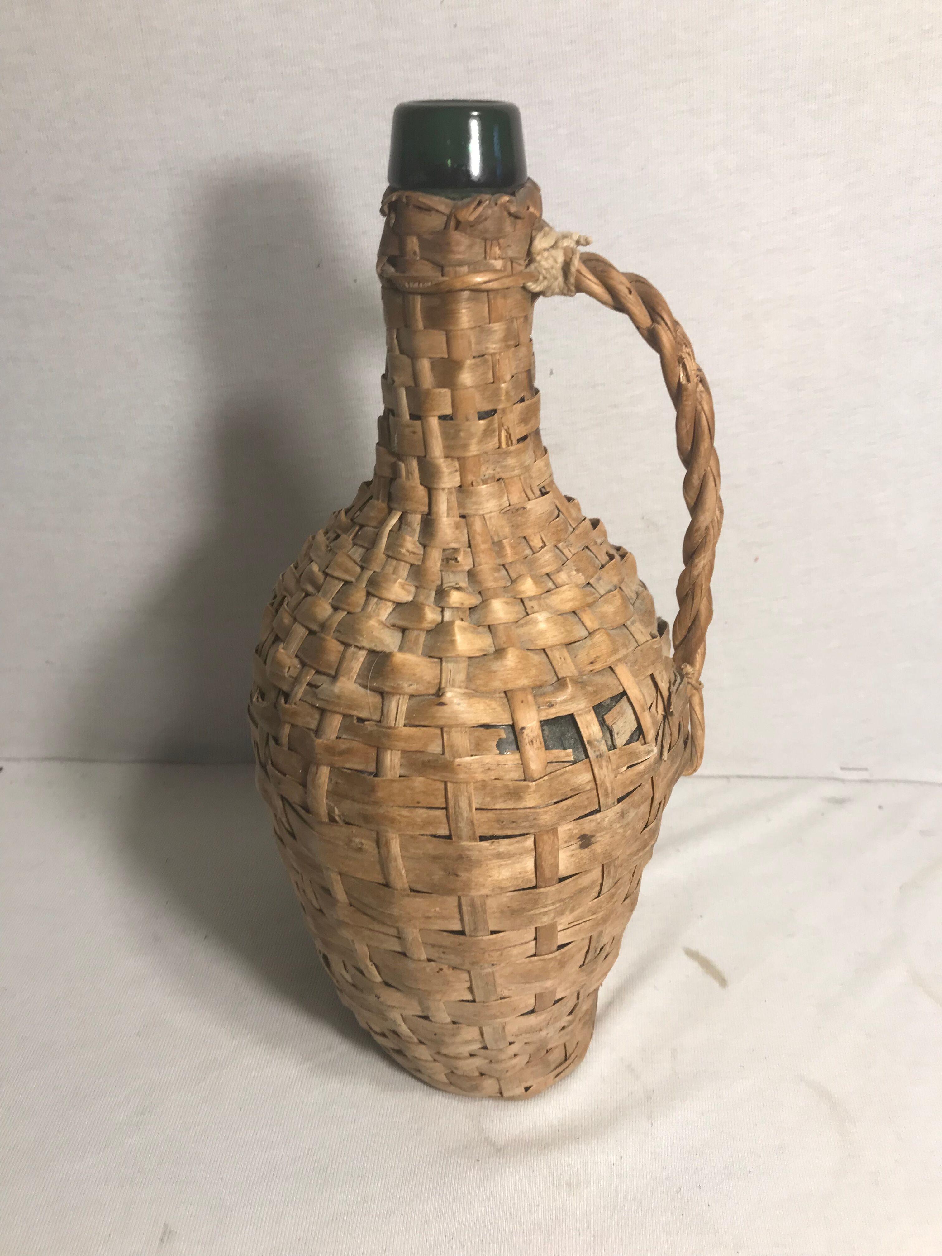 Demijohn bottle 2L old woven Wicker rattan + handle Vintage