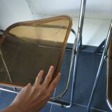 Seventies stainless steel and caramel chairs