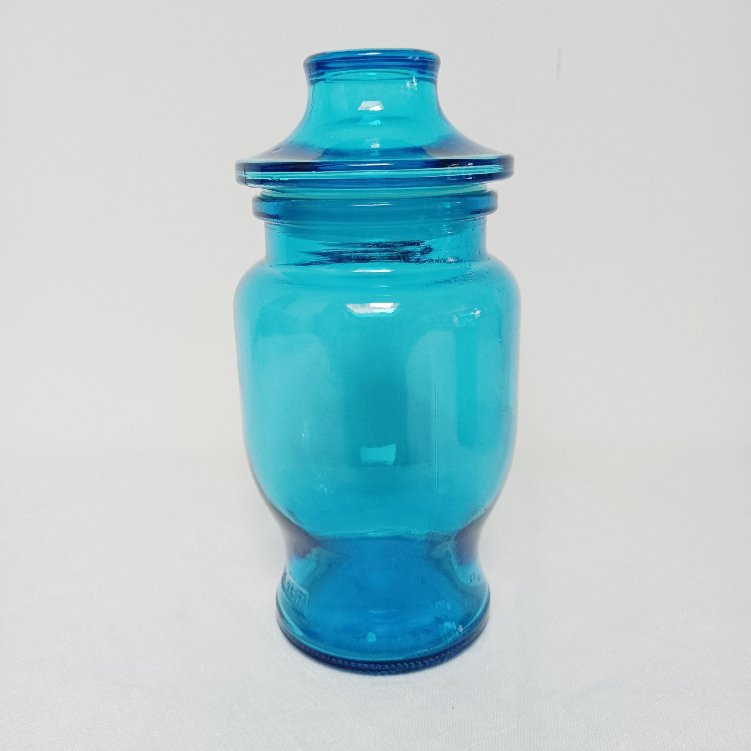 Set of 3 blue glass apothecary jars