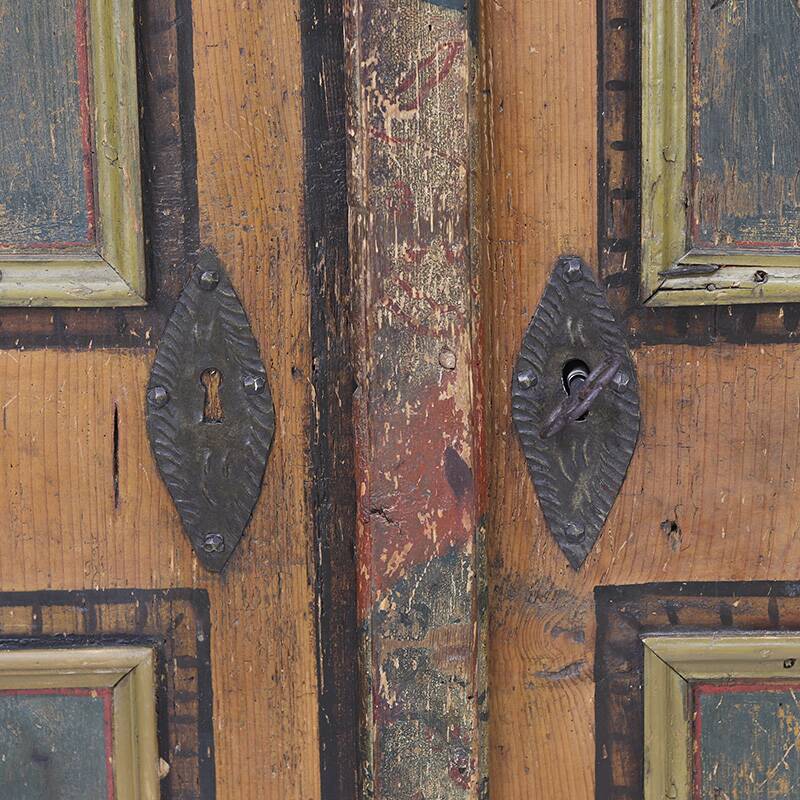 Antique Rustic Farmhouse Folk Art Painted Bridal Cabinet 1822