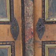 Antique Rustic Farmhouse Folk Art Painted Bridal Cabinet 1822