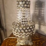 Bronze and brass table lamp 40x20 with crystal glass pendants from the 1940s to 1950s