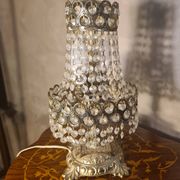 Bronze and brass table lamp 40x20 with crystal glass pendants from the 1940s to 1950s