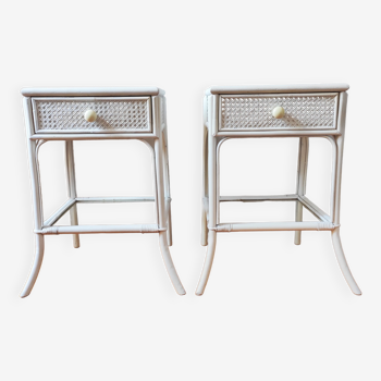 Pair of vintage rattan bedside tables