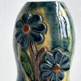 Vintage glazed ceramic vase – Floral motifs in relief