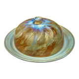 Ancienne cloche a fromage avec son plateau en céramique signature à identifier